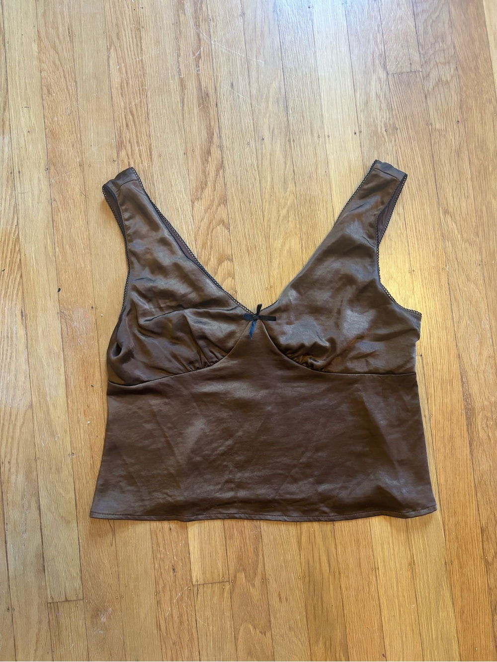 Lisa Says Gah! Silky Brown Tank Top with V-Neck | Large